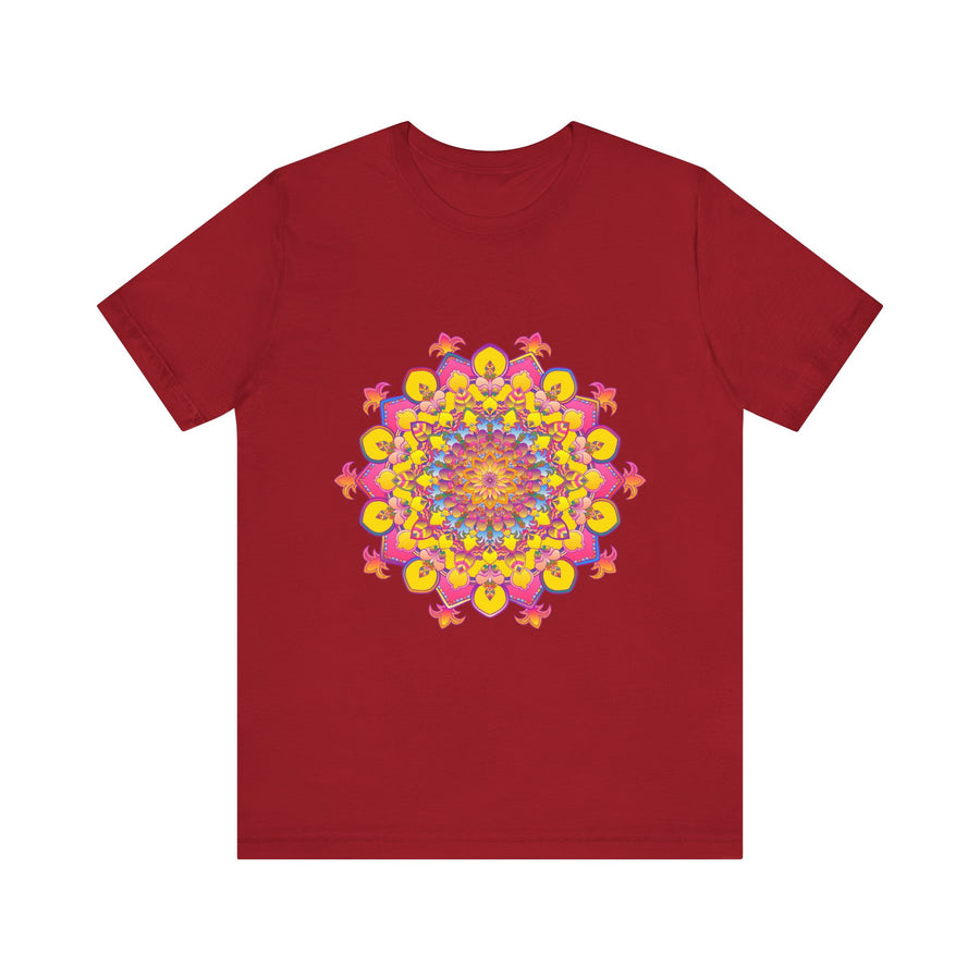 Vibrant and colorful floral mandala tee with intricate design and bold hues