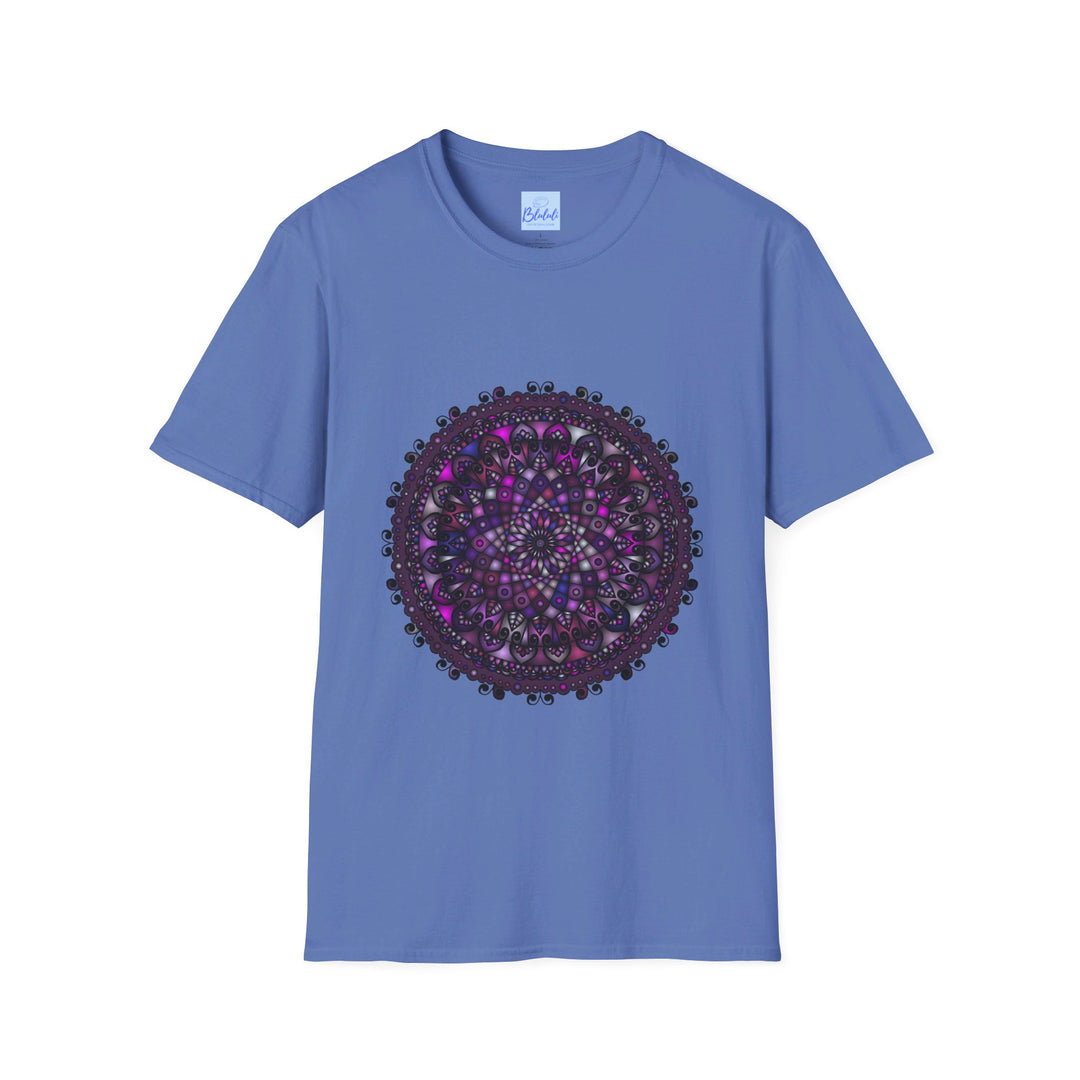 Purple mandala art unisex softstyle t-shirt, featuring a hand-drawn design