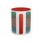 Beautiful Mandala Art Mug featuring an intricate blue and green design