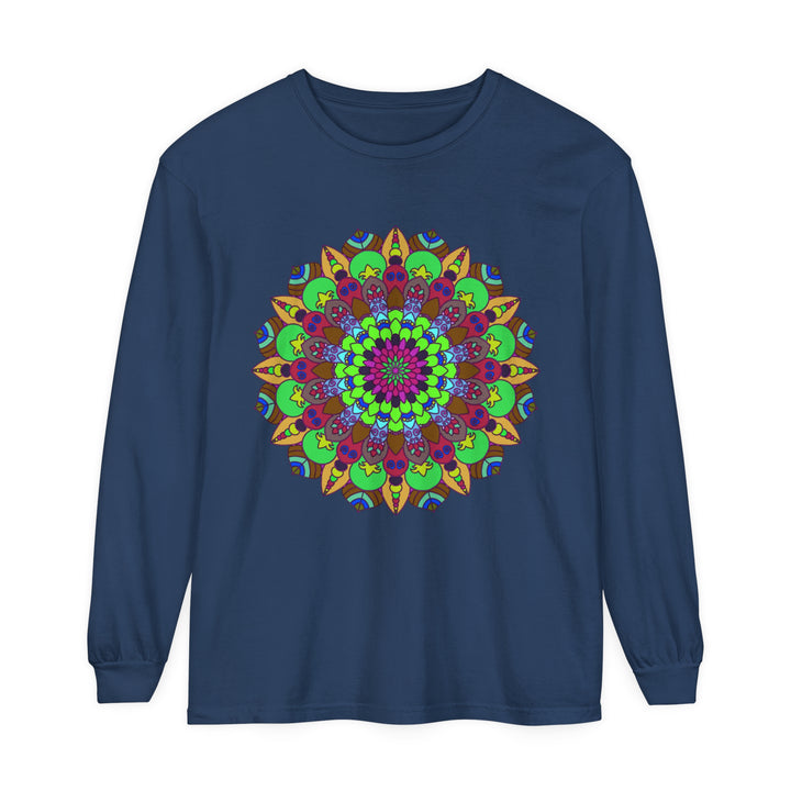 Vibrantly colored mandala design long sleeve t-shirt for men and women