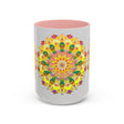 Beautiful ceramic mug with a vibrant floral mandala design, perfect for enjoying your favorite beverage in style