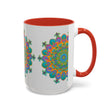 Colorful and intricate mandala art mug with vibrant designs and patterns