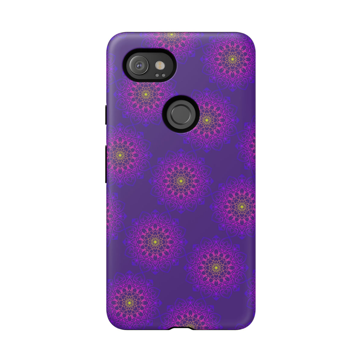 Intricate Purple Floral iPhone Case with Bold Mandala Design