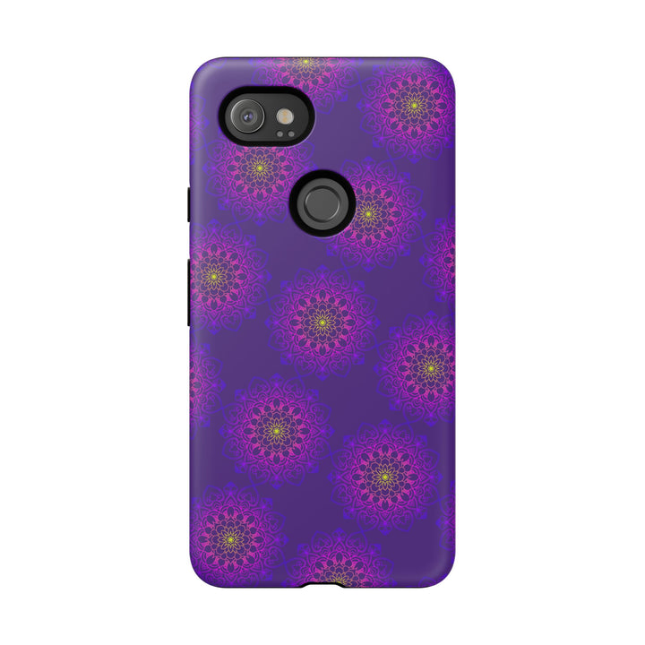 Intricate Purple Floral iPhone Case with Bold Mandala Design