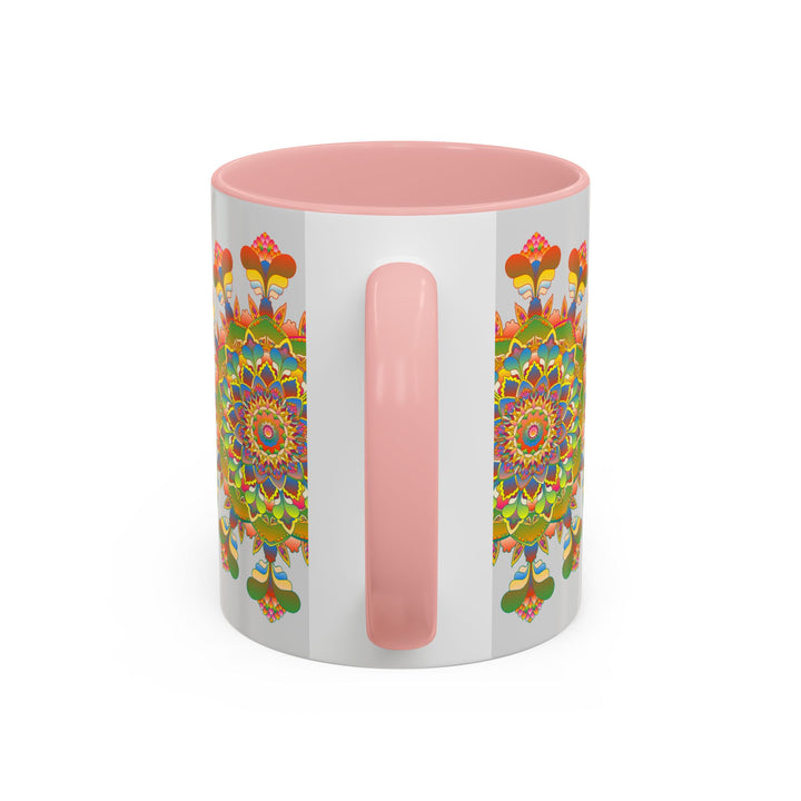 A vibrant and detailed mandala art mug with colorful design