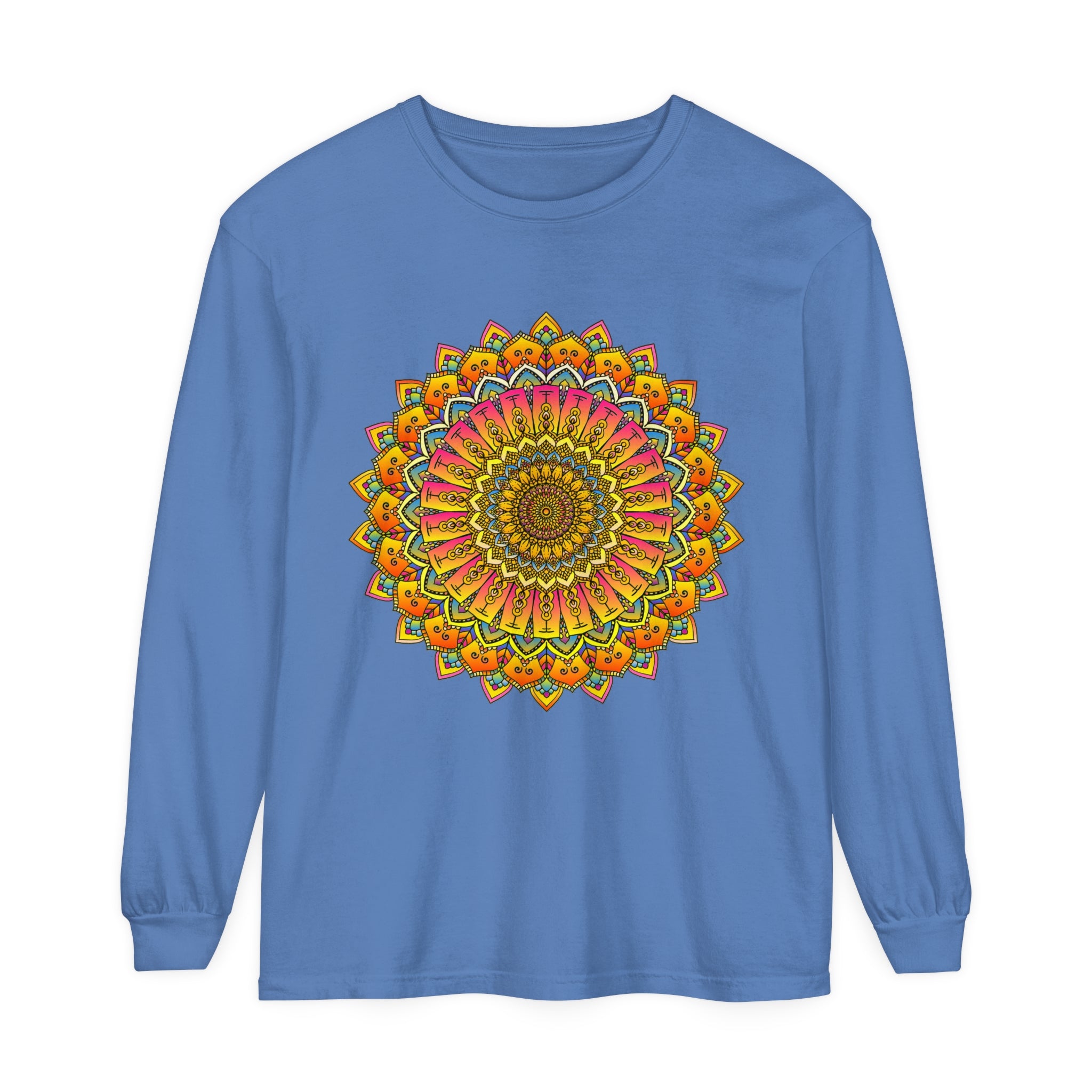 Colorful and intricate mandala design long sleeve t-shirt for both men and women