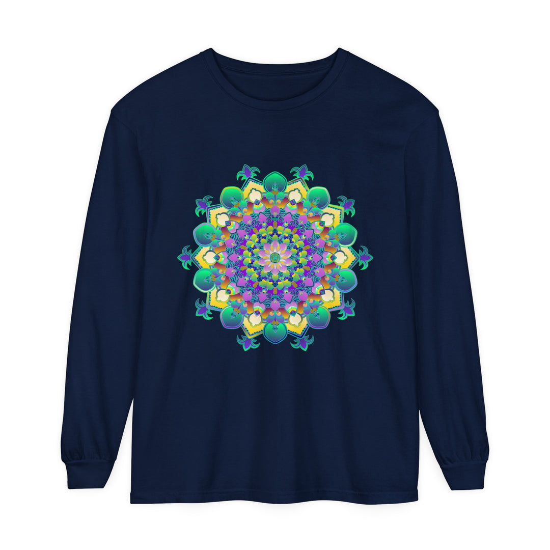 Intricate Mandala Long Sleeve T-Shirt featuring a beautiful mandala design in vibrant colors