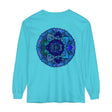 Dark blue and green mandala long sleeve t-shirt with intricate design