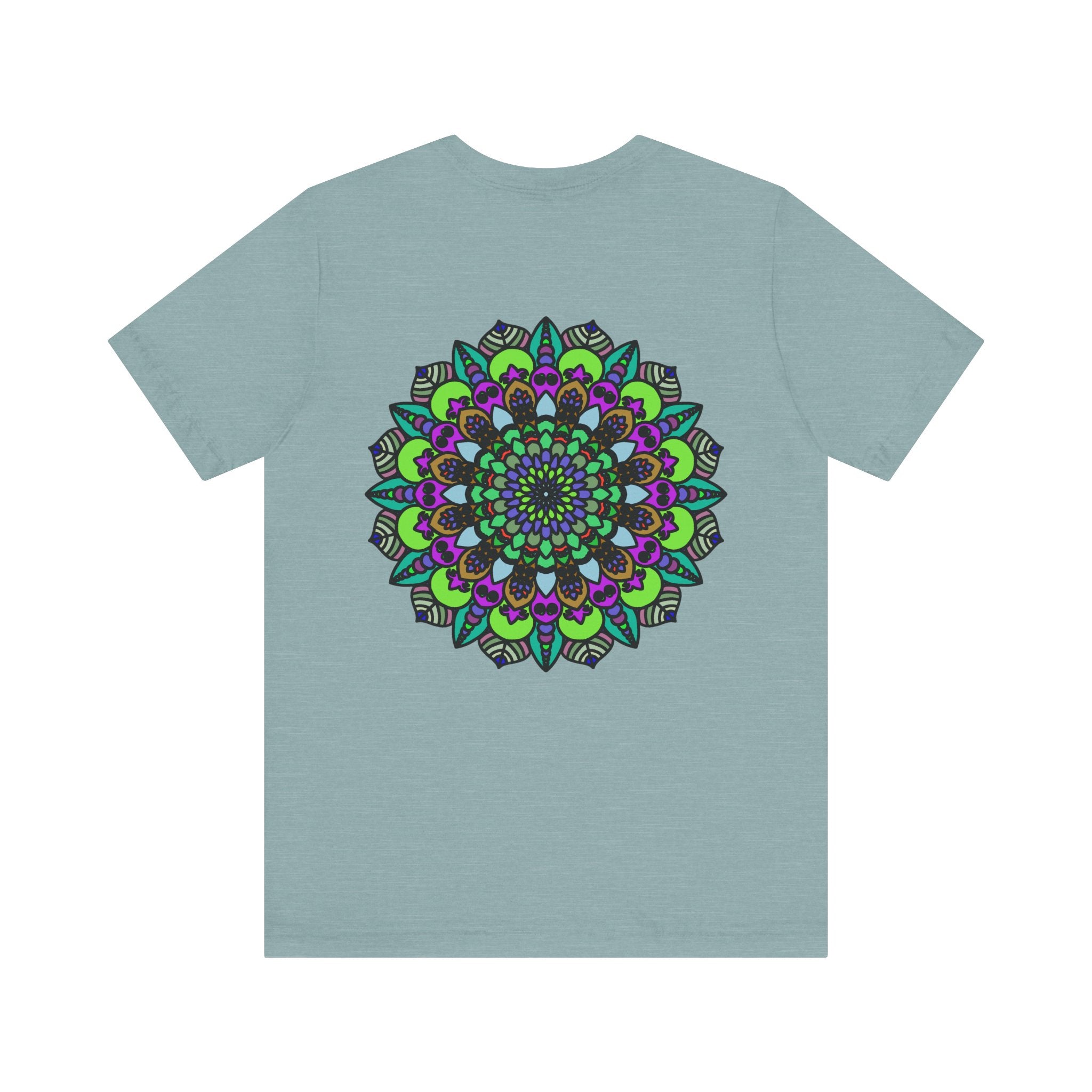 Beautiful white t-shirt with mandala design promoting spiritual harmony and peace