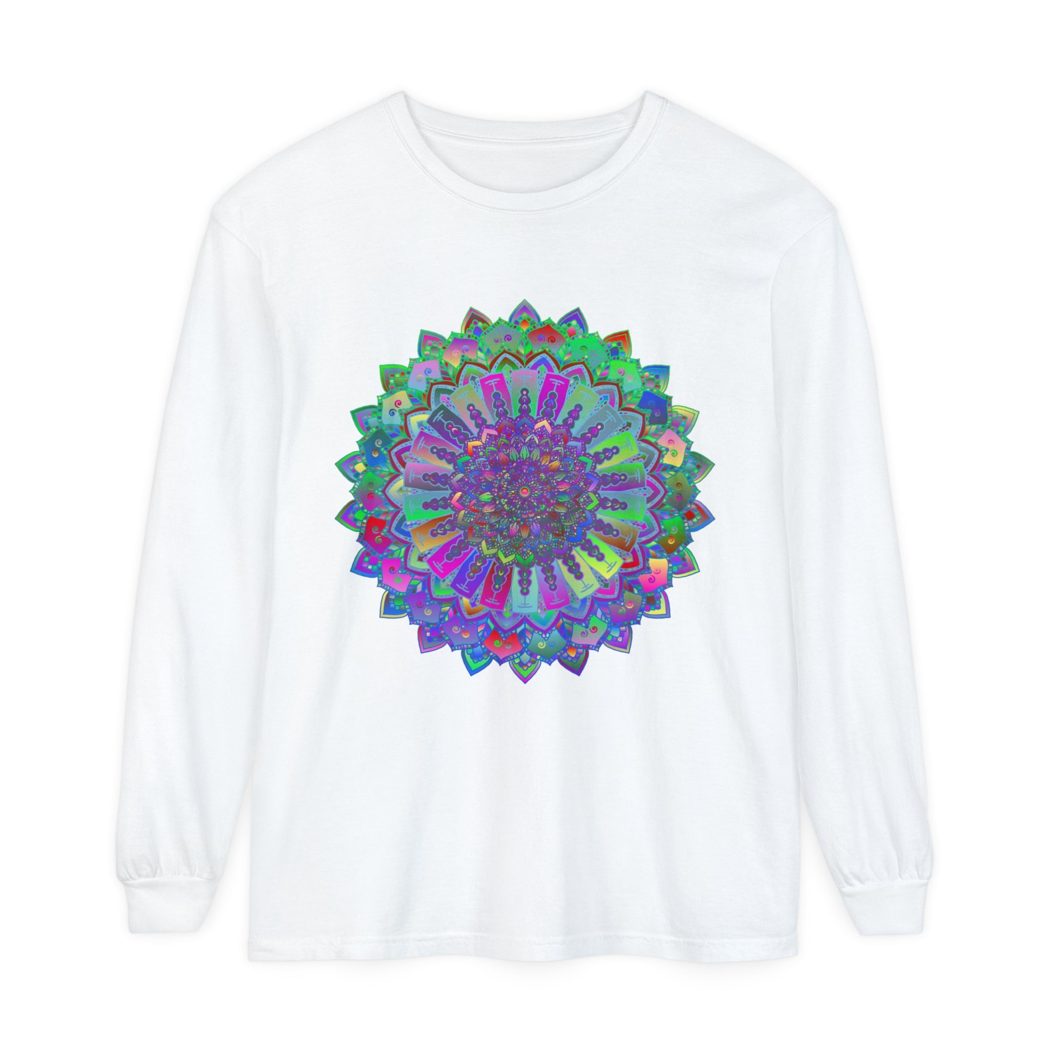 Colorful and intricate mandala design long sleeve t-shirt for women