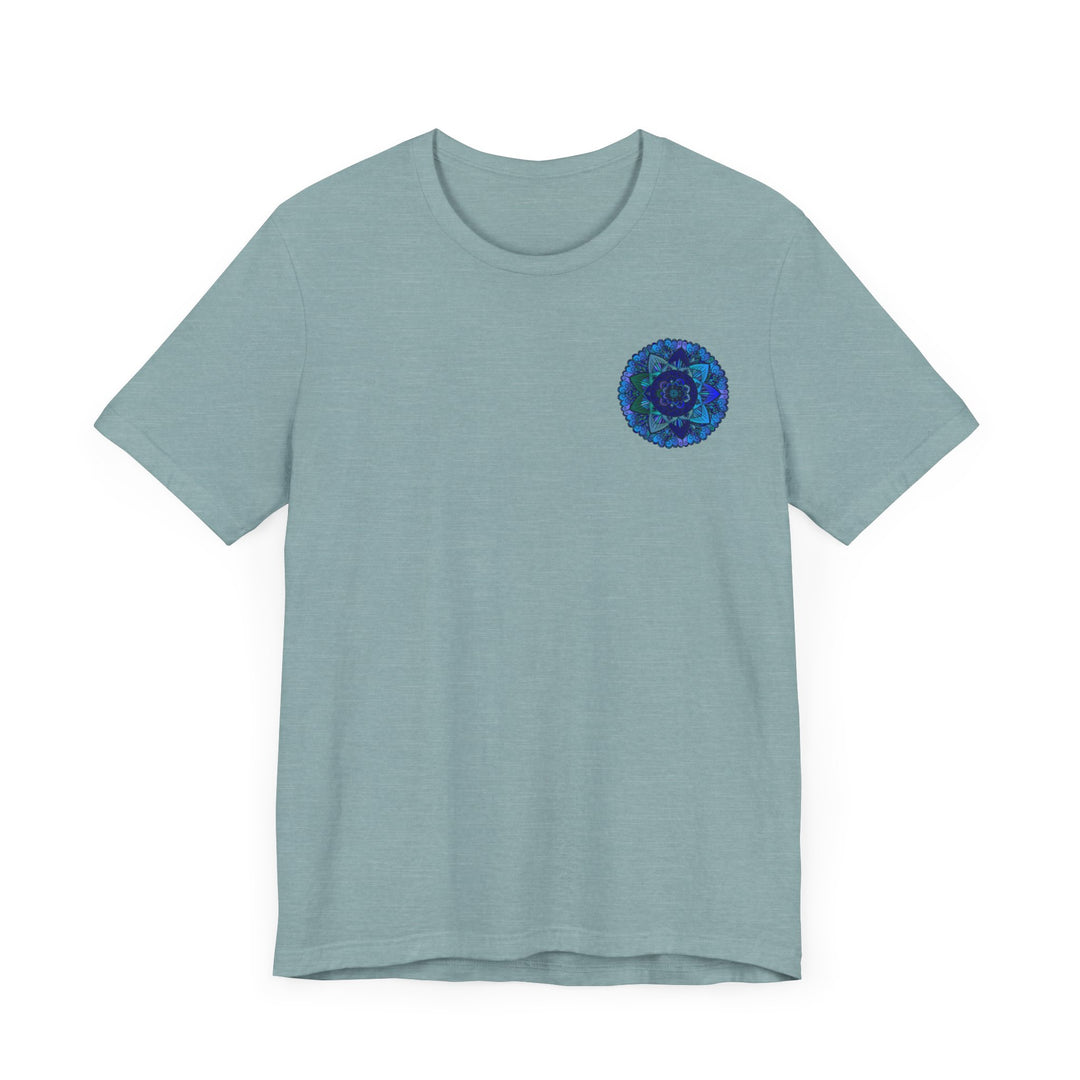 Blue Mandala T-Shirt featuring intricate spiritual design for peace and harmony