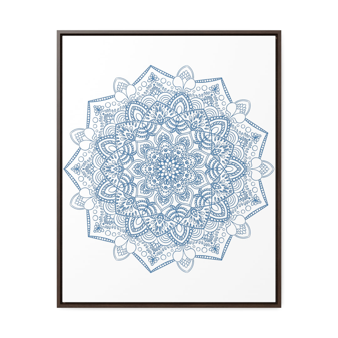 Handmade steel blue Mandala design wall art on gallery canvas wraps in vertical frame