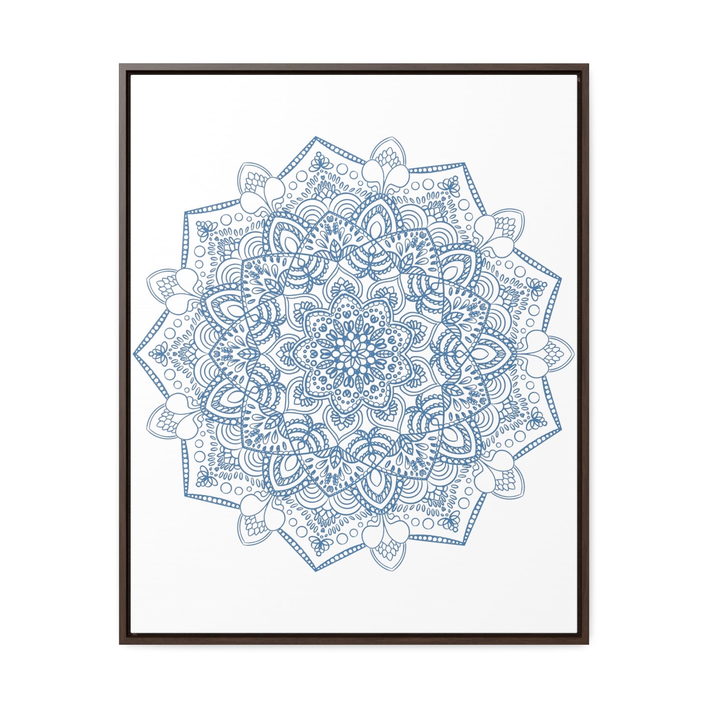 Handmade steel blue Mandala design wall art on gallery canvas wraps in vertical frame