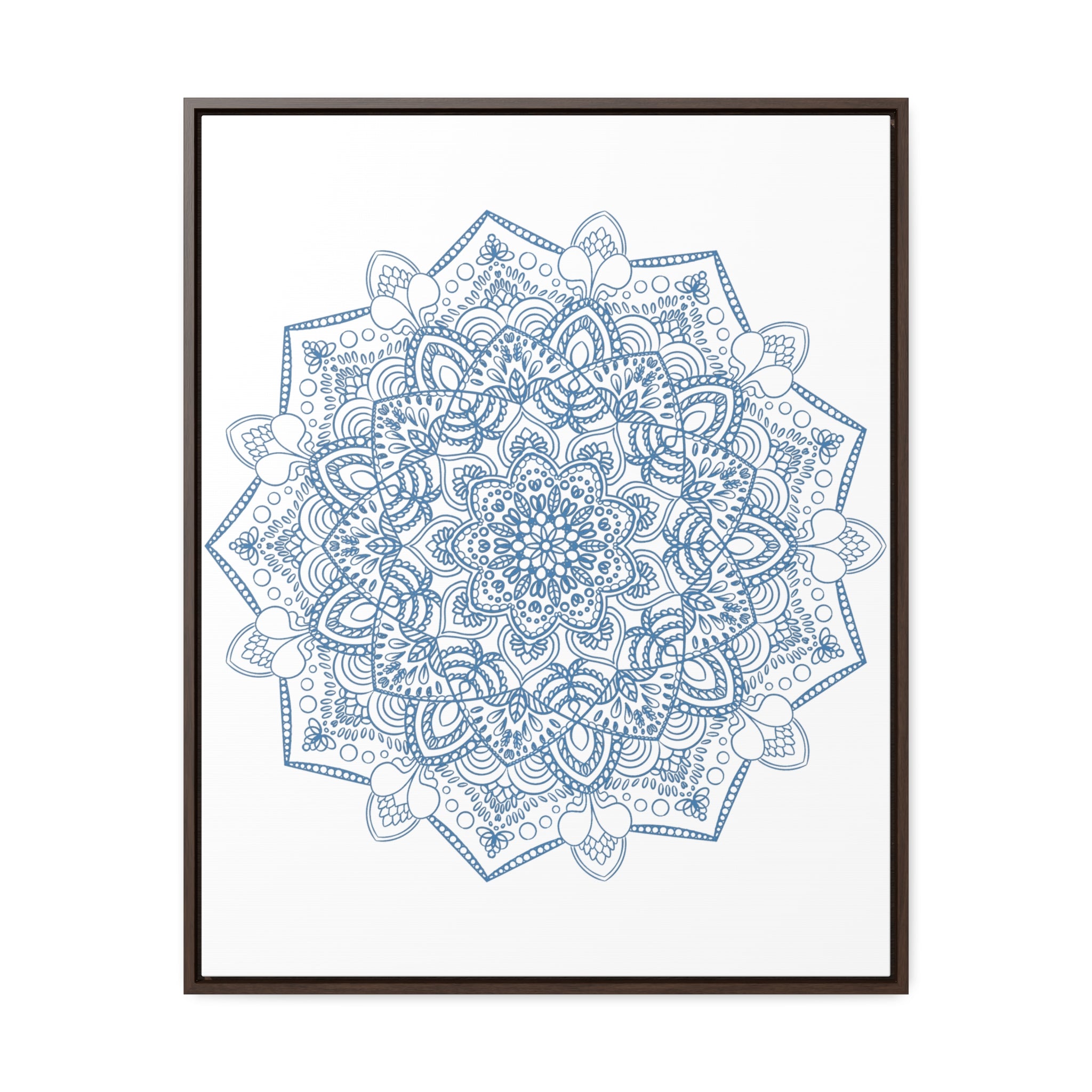 Handmade steel blue Mandala design wall art on gallery canvas wraps in vertical frame