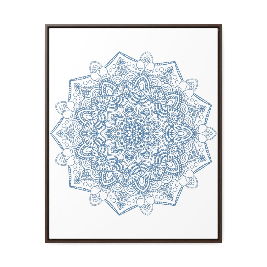 Handmade steel blue Mandala design wall art on gallery canvas wraps in vertical frame