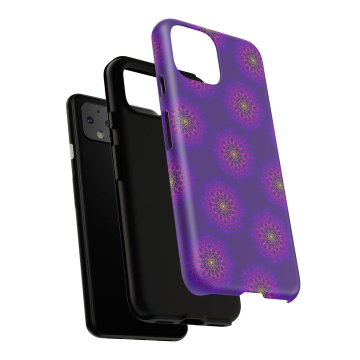 Intricate Purple Floral iPhone Case with Bold Mandala Design