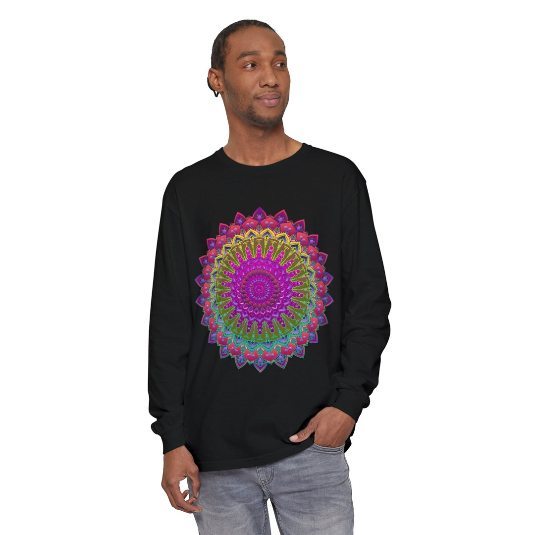 Person Engaging in Creative Activities in Vibrant Mandala Unisex Long Sleeve T-Shirt