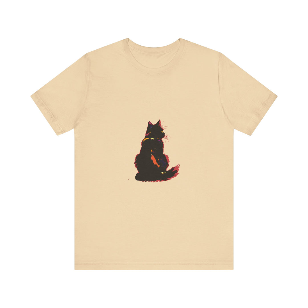 Black Cat Mystery T-Shirt - Shadowy Elegance: A stylish black t-shirt featuring a mysterious black cat design, evoking an air of elegance and intrigue