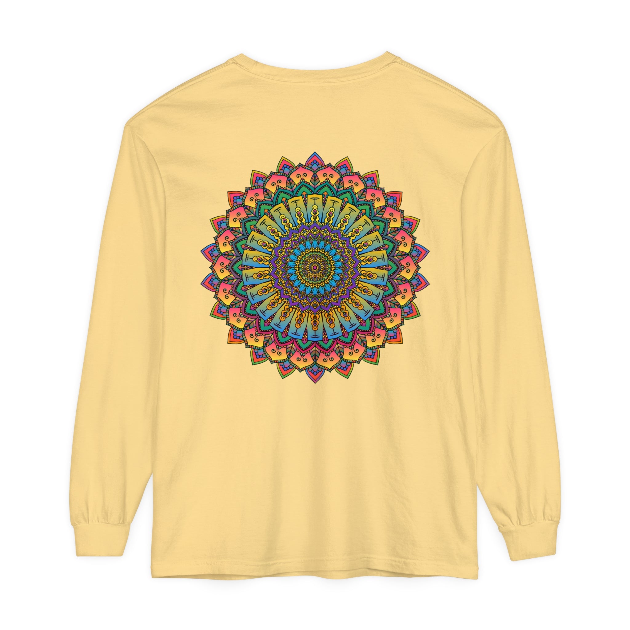 Intricate Mandala Unisex Long Sleeve T-Shirt featuring a detailed and colorful mandala design