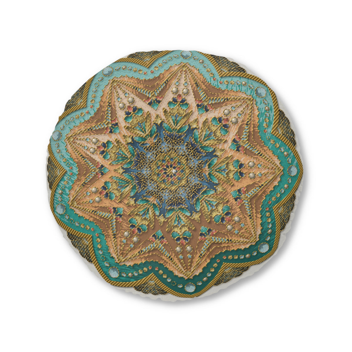 Cuscino da pavimento trapuntato Mandala – Cuscino rotondo da meditazione in stile boho
