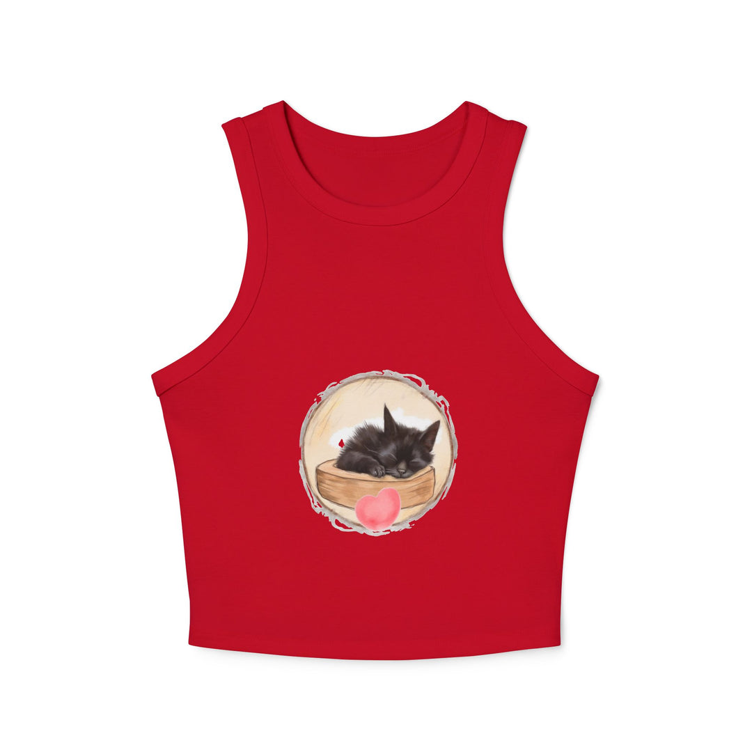 Sleeveless top with a lovely illustration of a napping kitten