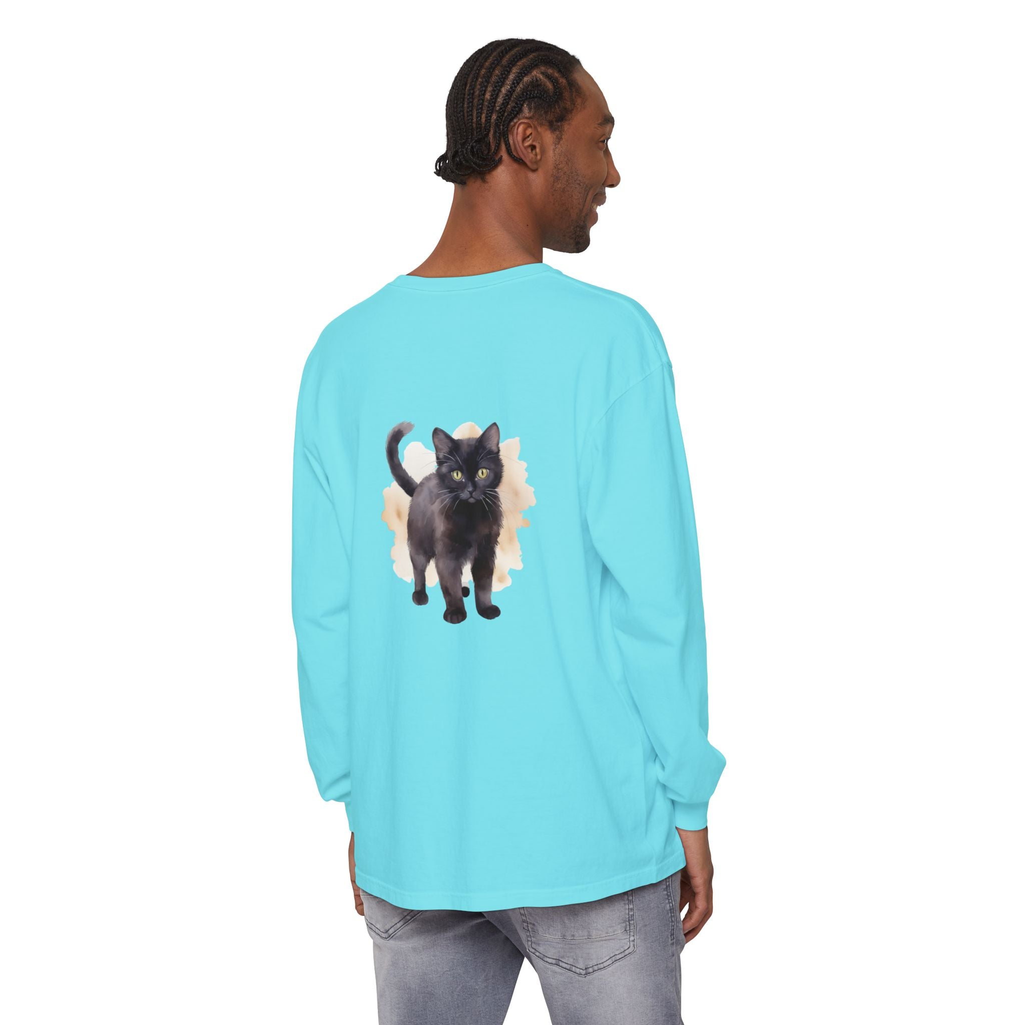 Full Sleeve Tee | Black Cat Watercolor - Unisex