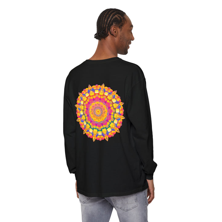 Colorful Mandala Long Sleeve T-Shirt featuring intricate psychedelic art design