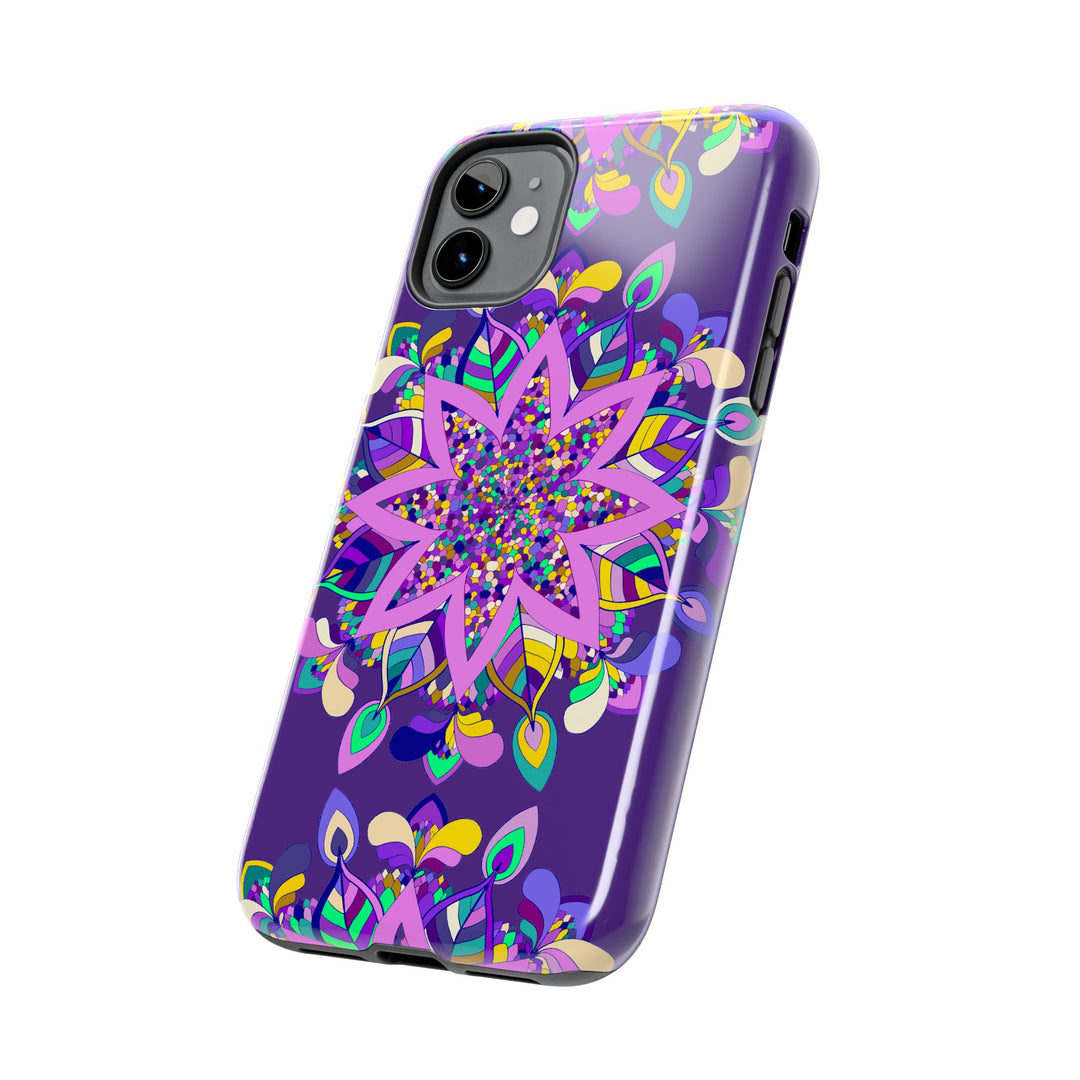 Hand drawn purple Mandala Art phone case designed for iPhone X/XS