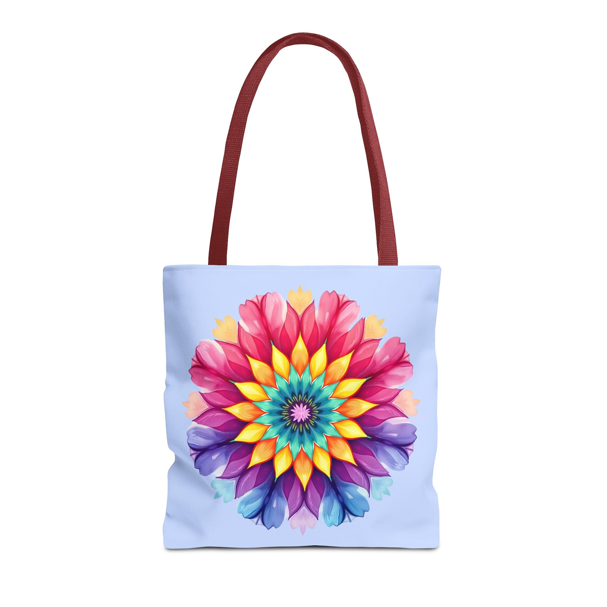 Colorful Rainbow Mandala Tote Bag with intricate design and sturdy straps