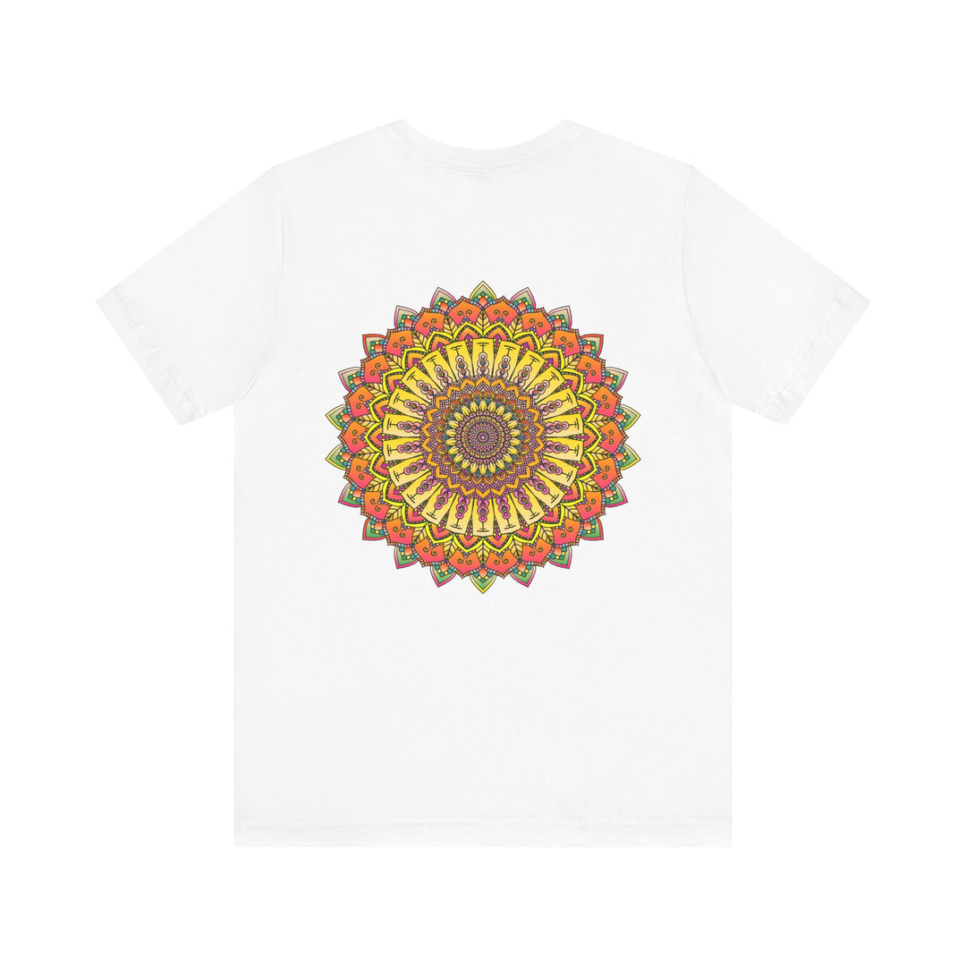 Colorful and intricate mandala design tee promoting peace and harmony