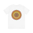 Colorful and intricate mandala design tee promoting peace and harmony