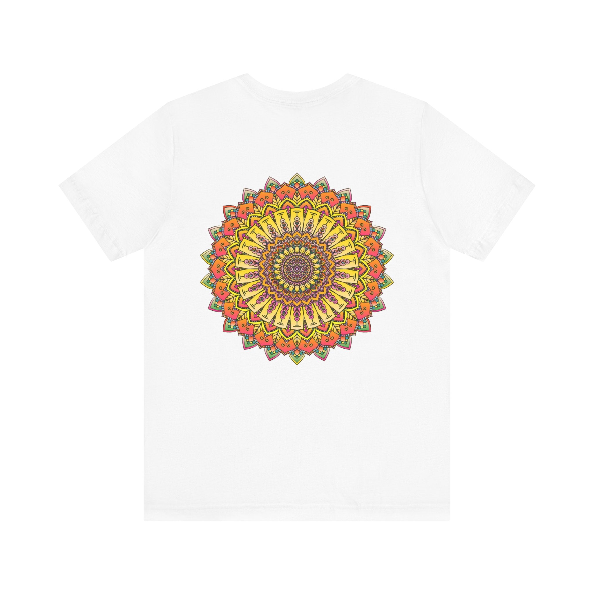 Colorful and intricate mandala design tee promoting peace and harmony