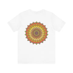 Colorful and intricate mandala design tee promoting peace and harmony