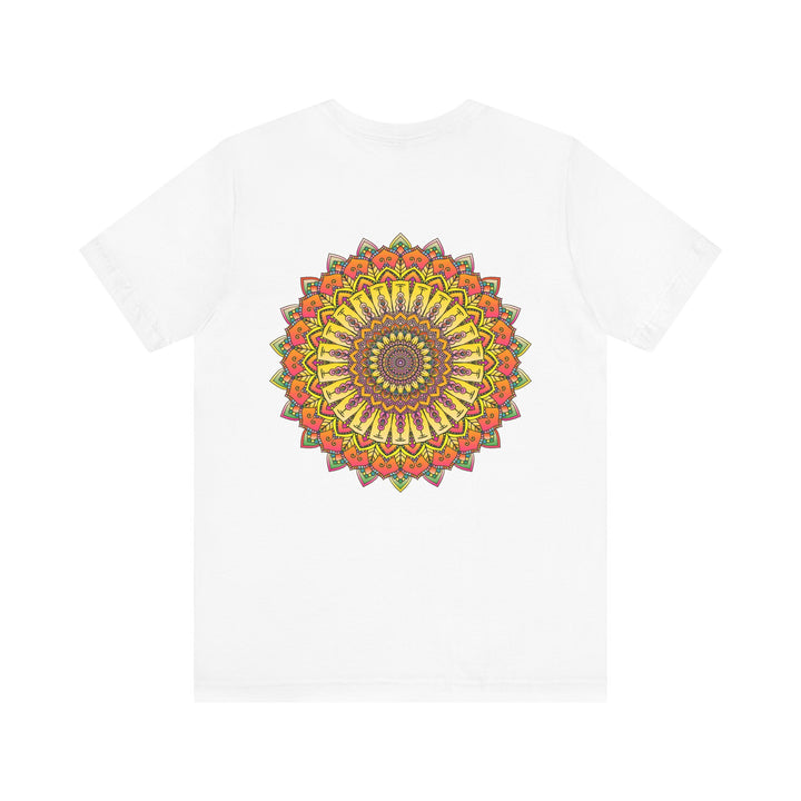 Colorful and intricate mandala design tee promoting peace and harmony