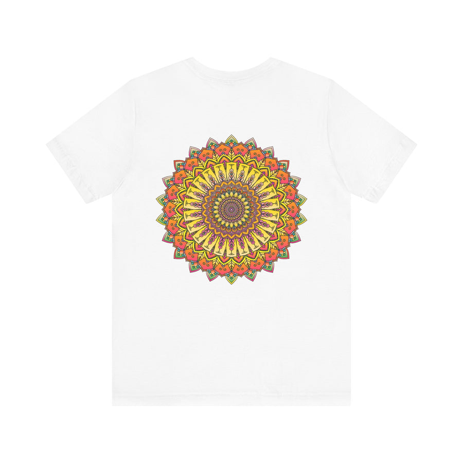Colorful and intricate mandala design tee promoting peace and harmony