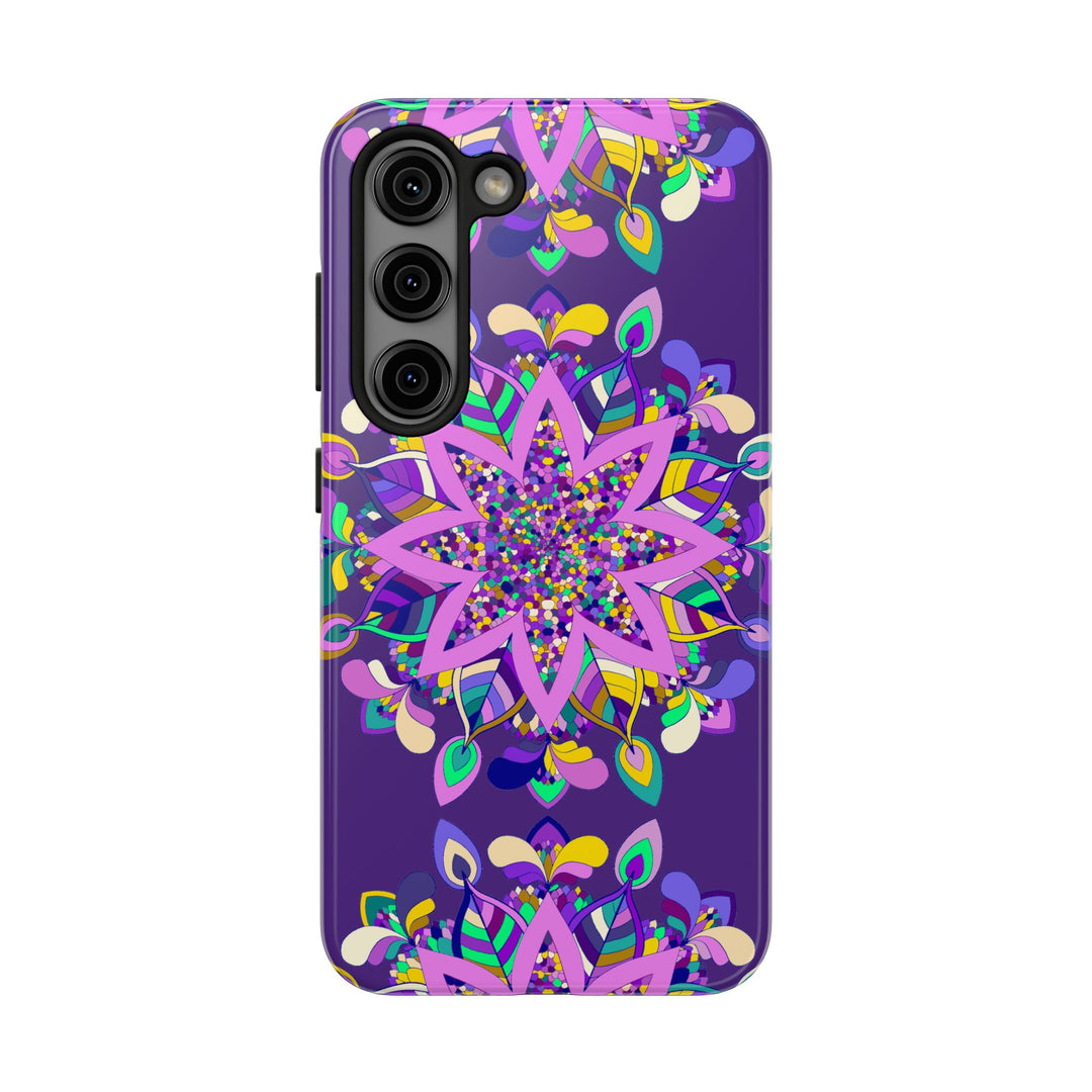 Hand drawn purple Mandala Art phone case designed for iPhone X/XS