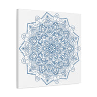 Handmade Mandala Art - Steel Blue design on matte canvas, stretched and ready to hang as wall art