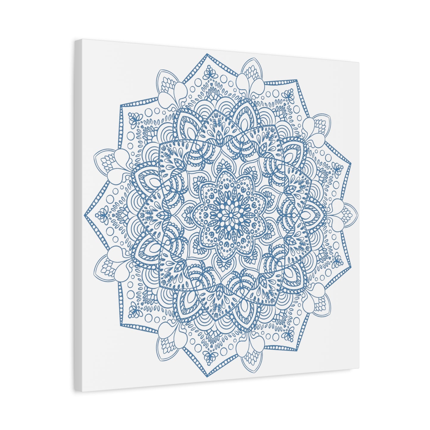 Handmade Mandala Art - Steel Blue design on matte canvas, stretched and ready to hang as wall art