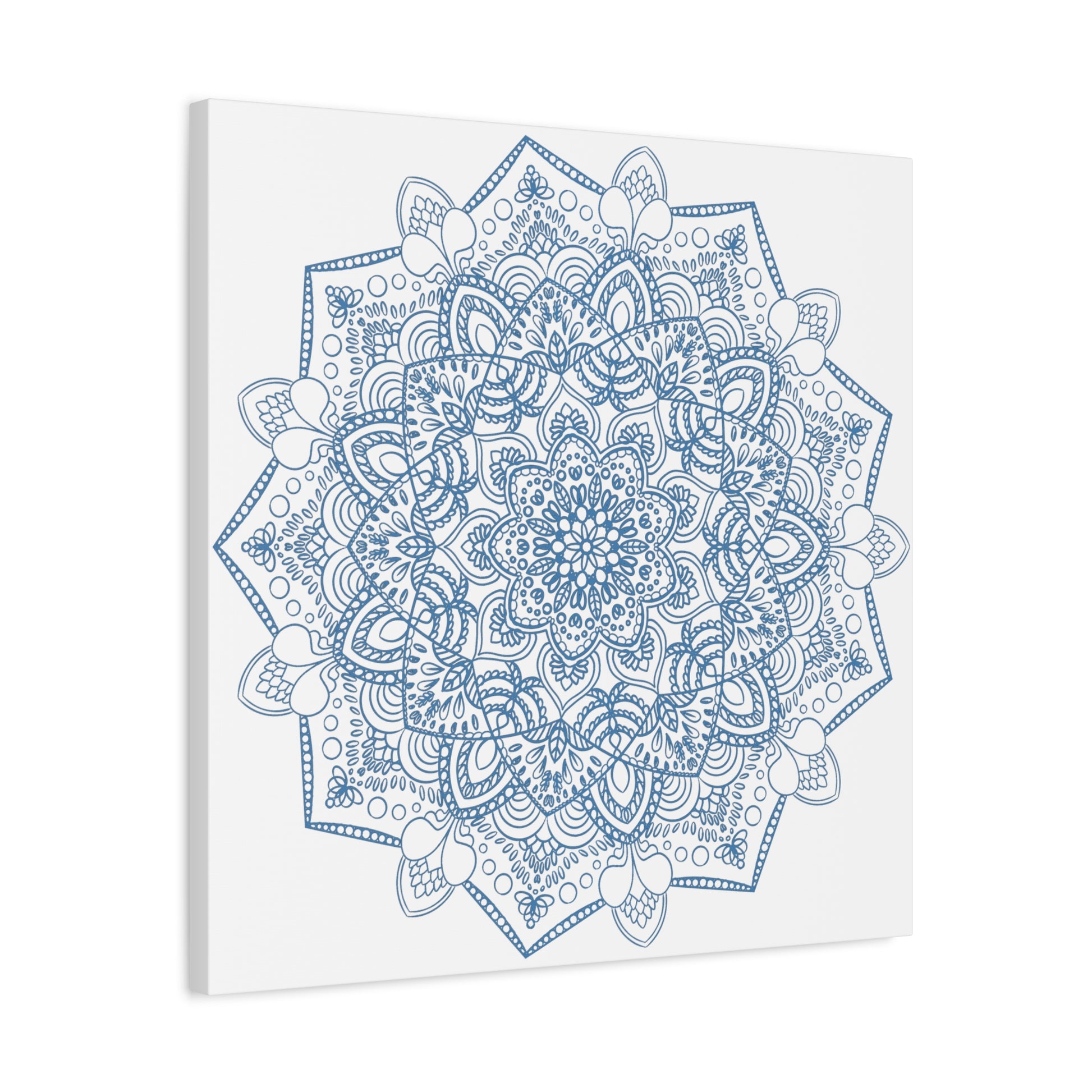 Handmade Mandala Art - Steel Blue design on matte canvas, stretched and ready to hang as wall art