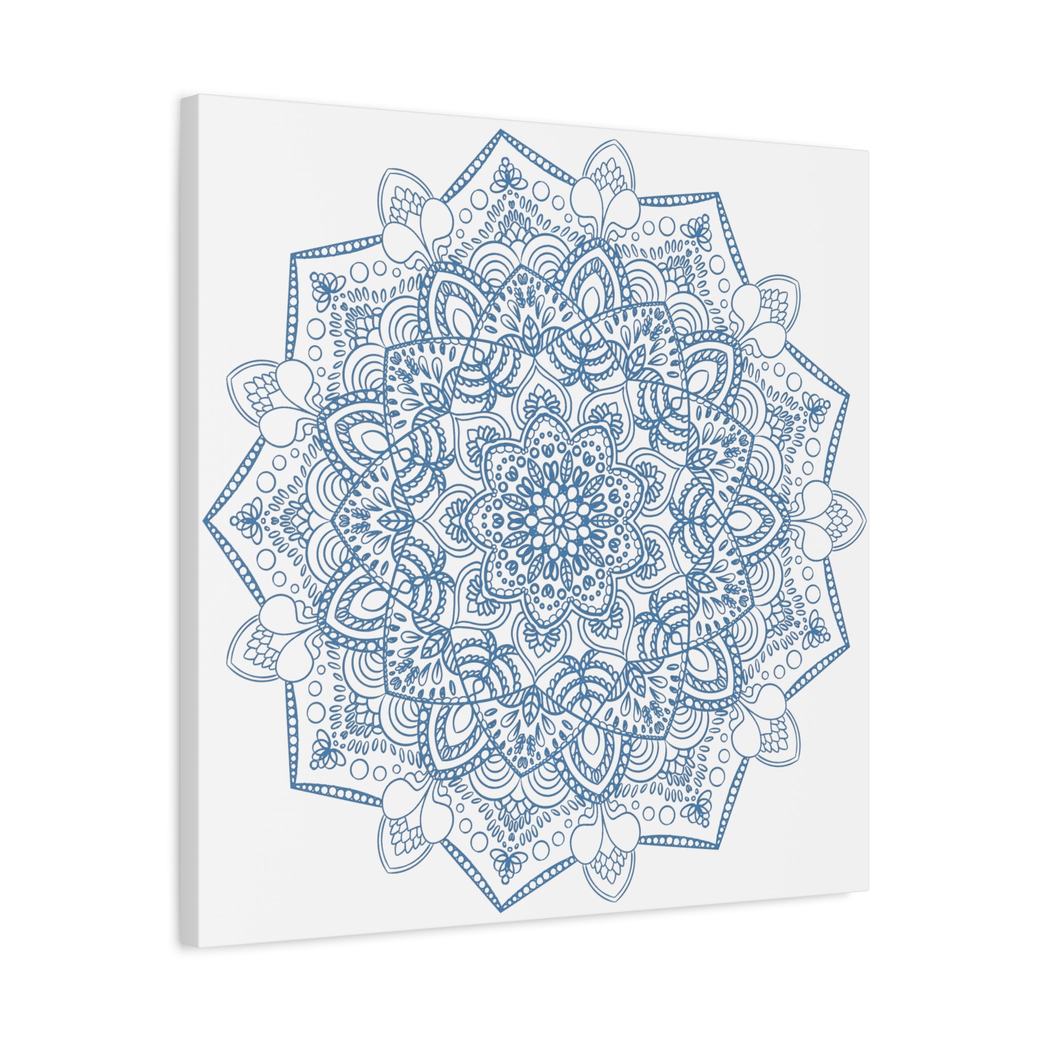 Handmade Mandala Art - Steel Blue design on matte canvas, stretched and ready to hang as wall art