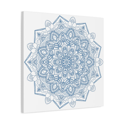 Handmade Mandala Art - Steel Blue design on matte canvas, stretched and ready to hang as wall art