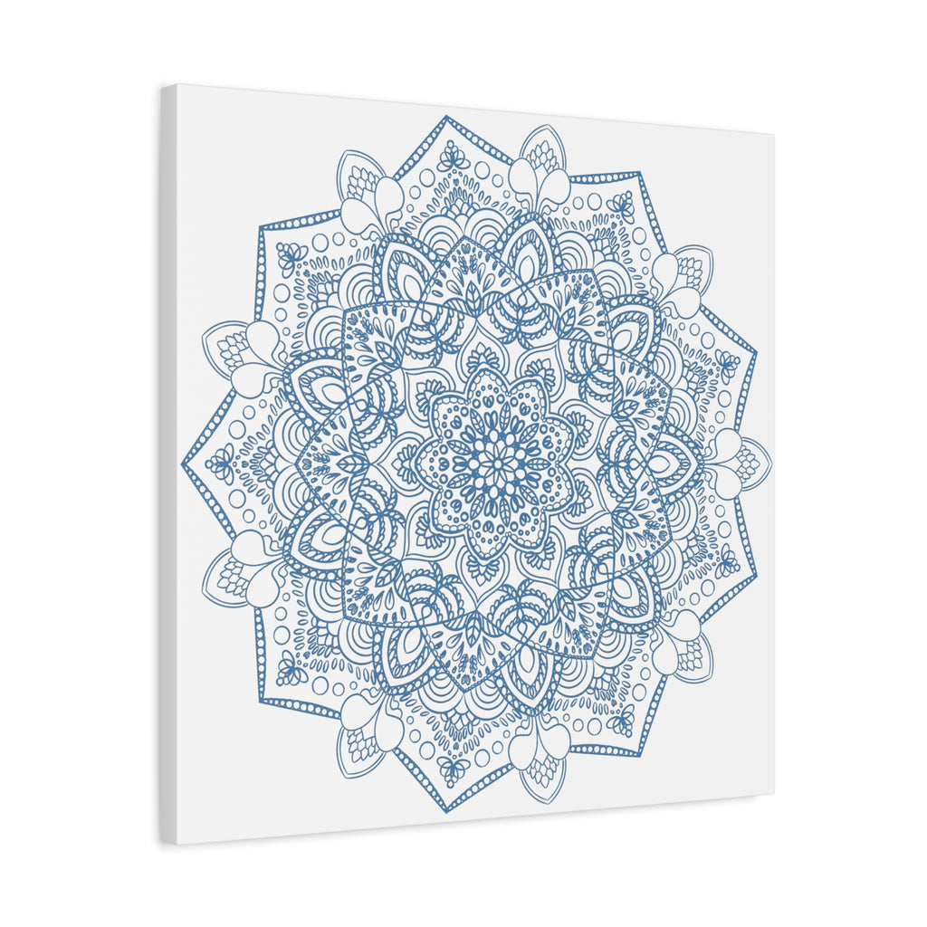 Handmade Mandala Art - Steel Blue design on matte canvas, stretched and ready to hang as wall art