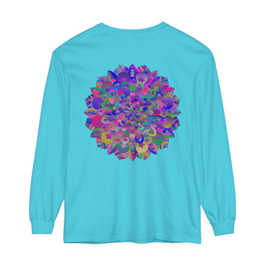 Colorful and intricate mandala pattern on a long sleeve t-shirt