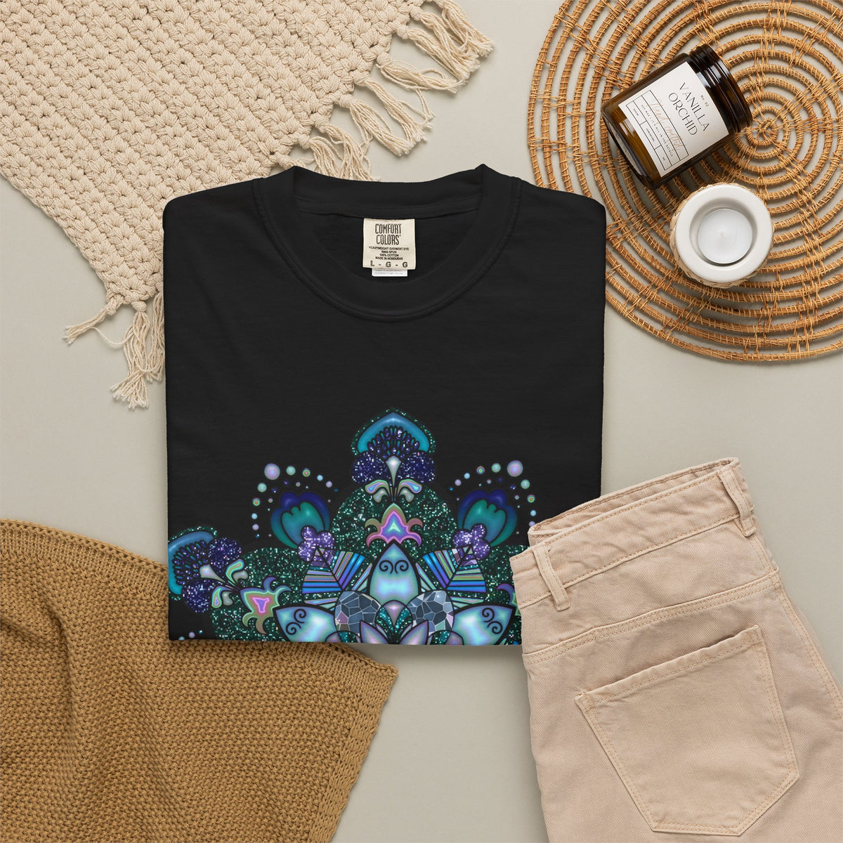 Mandala T-Shirt – Blue Purple Boho Geometric Floral Design