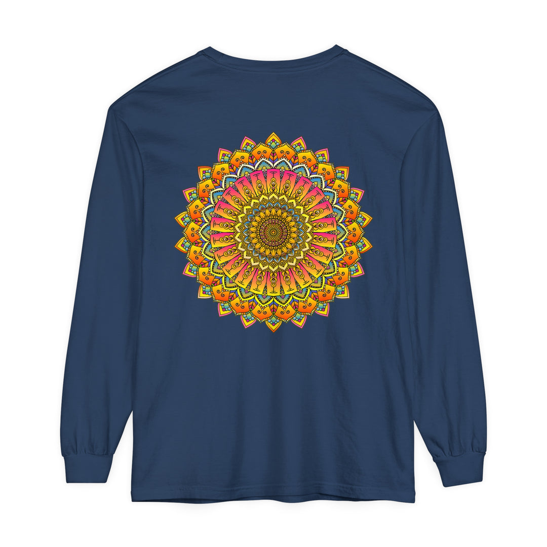 Bold mandala print on a comfortable unisex long sleeve t-shirt for men and women