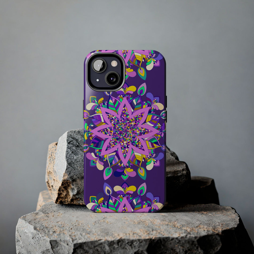 Hand drawn purple Mandala Art phone case designed for iPhone X/XS