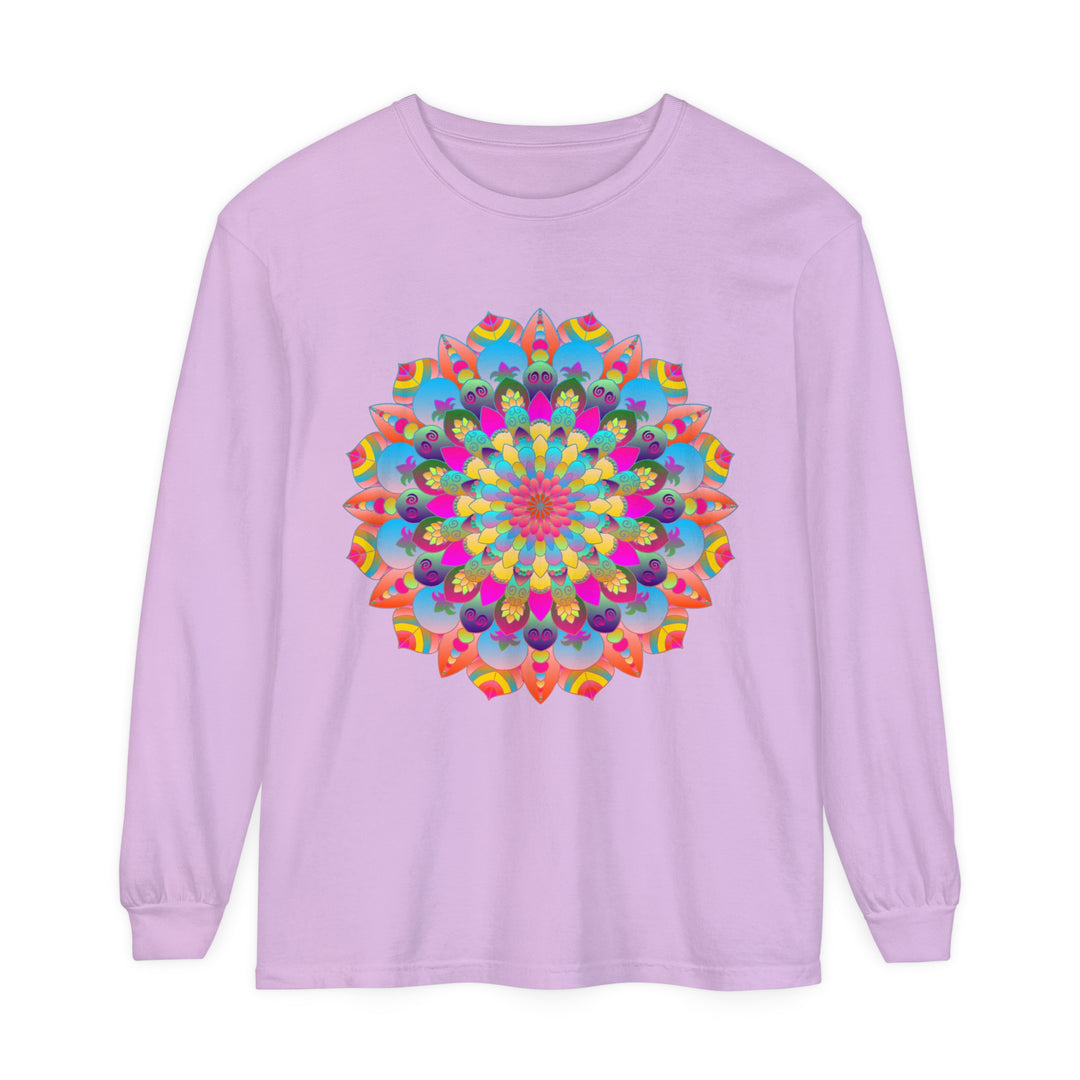 Colorful mandala long sleeve t-shirt with vibrant psychedelic art design