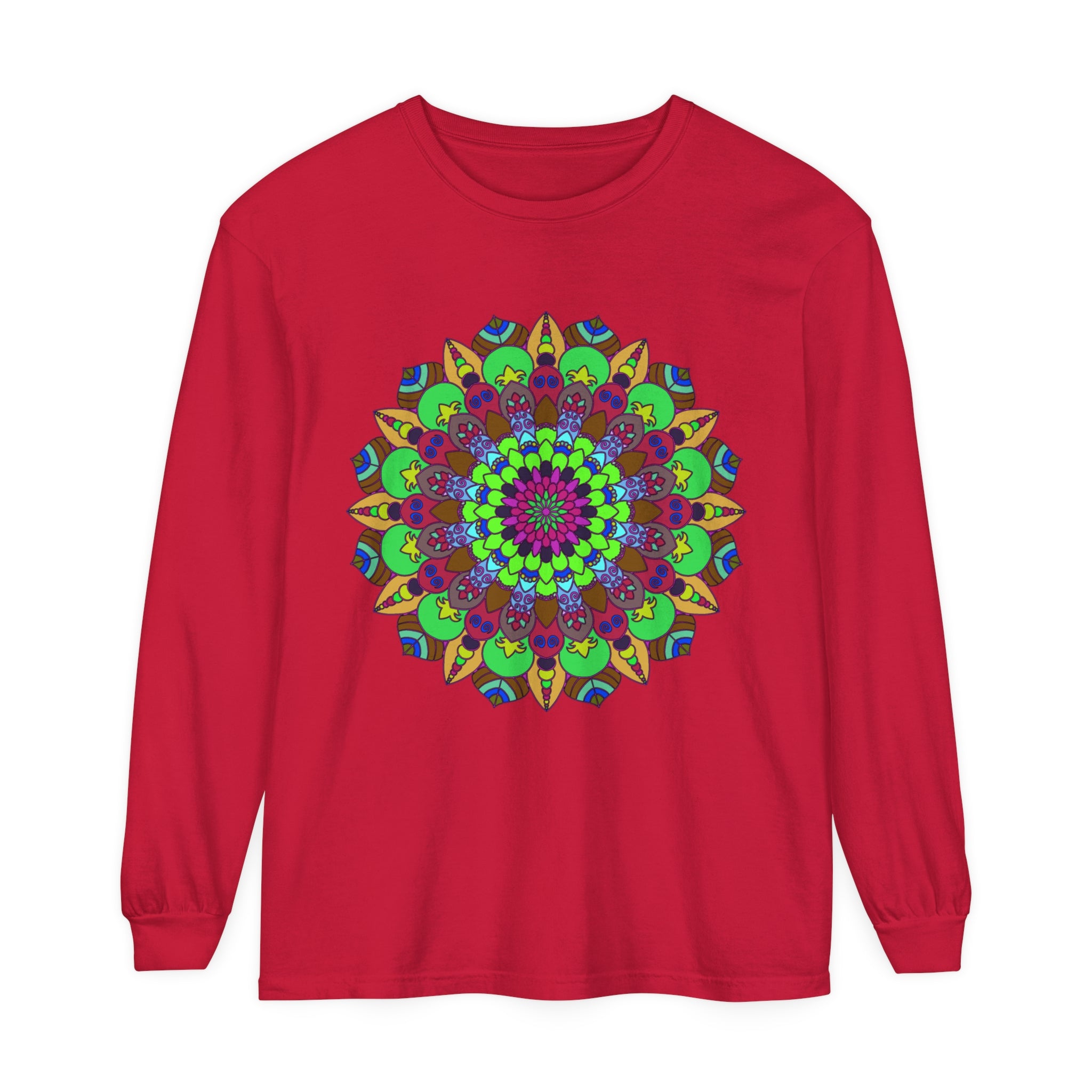 Vibrant and intricate mandala design long sleeve t-shirt for all genders