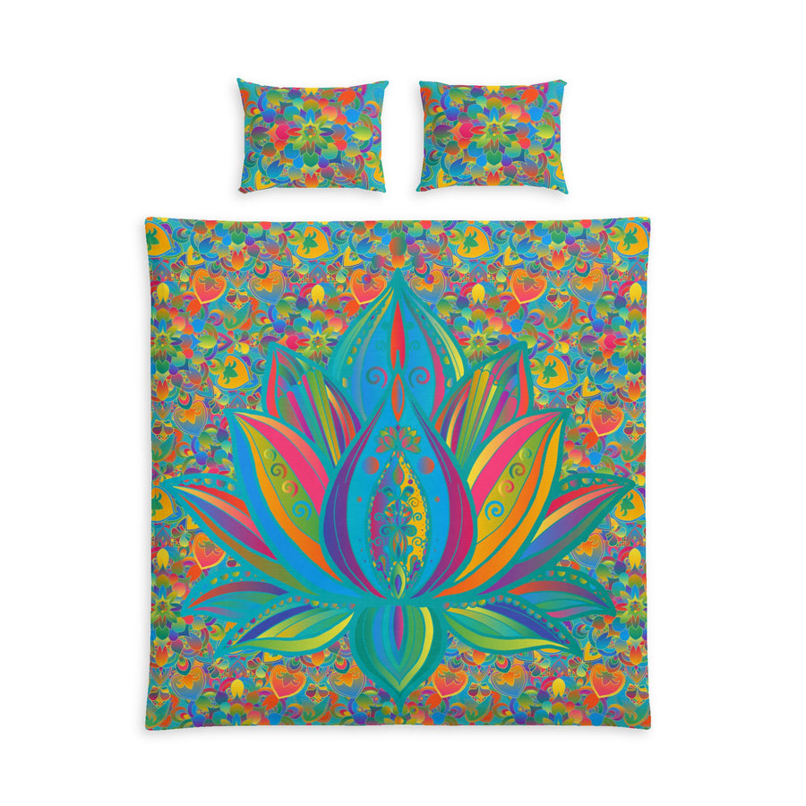 Lotus Bloom Cotton Bed Set – Vibrant Boho Floral Duvet Cover