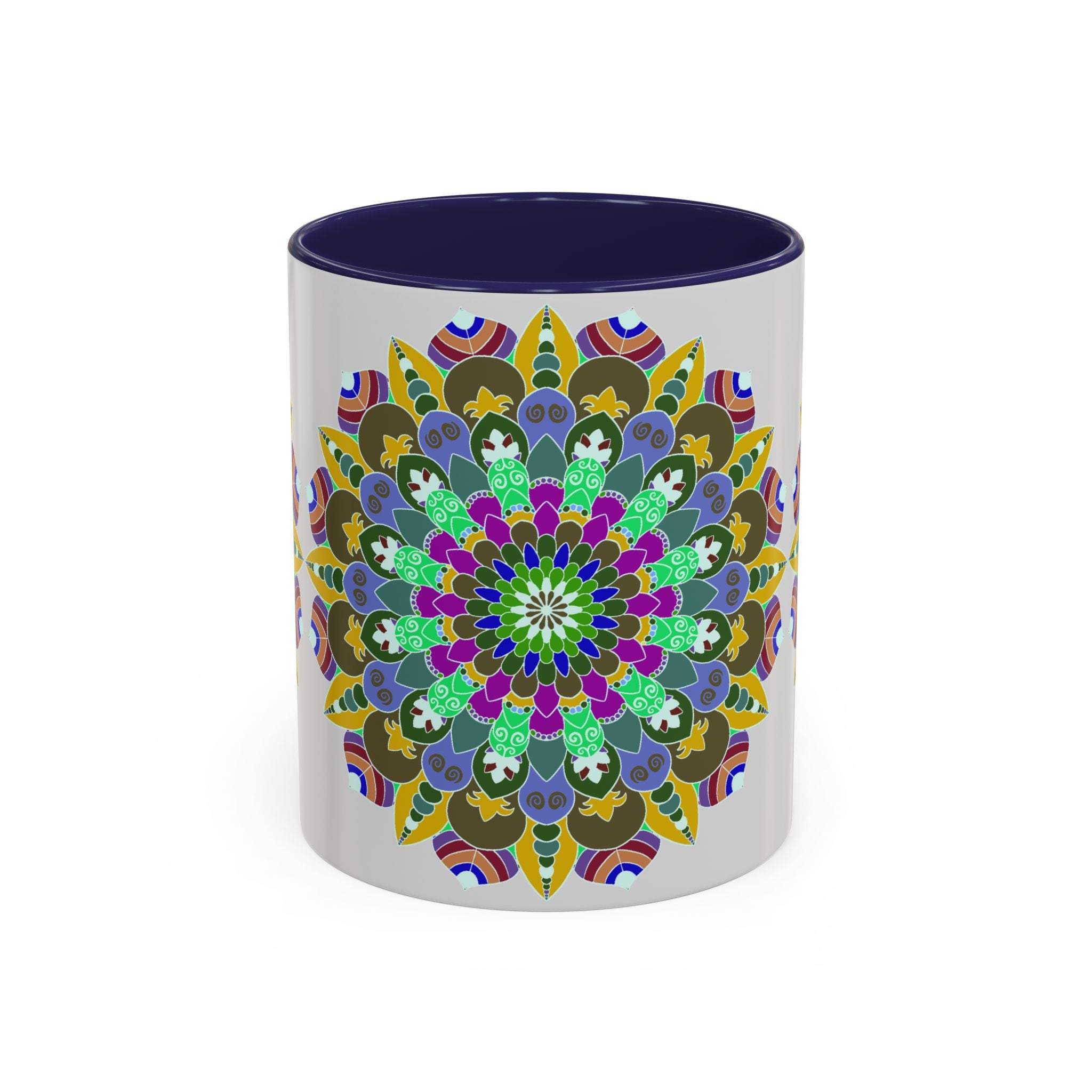 A vibrant and peaceful mandala art mug, featuring colorful and serene design